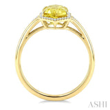 16X6 MM Evoque Gemstones Hexagon Shape Lemon Quartz and 1/5 Ctw Round Cut Diamond Semi-Precious Ring in 10K Yellow Gold