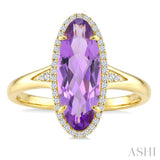 16X6 MM Oval Shape Amethyst and 1/6 Ctw Round Cut Diamond Semi-Precious Ring in 10K Yellow Gold