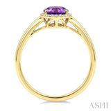 16X6 MM Oval Shape Amethyst and 1/6 Ctw Round Cut Diamond Semi-Precious Ring in 10K Yellow Gold