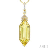 22X8 MM Hexagon Shape Lemon Quartz and 1/10 Ctw Round Cut Diamond Semi-Precious Pendant With Chain in 14K Yellow Gold