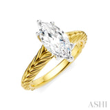 1/20 Ctw Marquise Shape Round Cut Diamond Akari Wheat Shank Semi-Mount Engagement Ring in 14K Yellow and White Gold