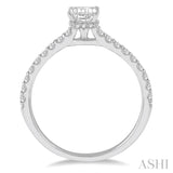 5/8 Ctw Round Cut Diamond Ladies Engagement Ring With 3/8 Ct Emerald Cut Center Stone in 14K White Gold