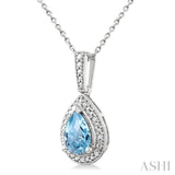 7X5 MM Pear Shape Aquamarine and 1/50 Ctw Round Cut Diamond Semi-Precious Pendant With Chain in Sterling Silver