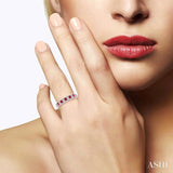 2.5 MM Round Cut Ruby and 1/10 Ctw Round Cut Diamond Precious Band in 14K White Gold