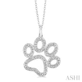 1/20 Ctw Dog Paw Single Cut Diamond Pendant With Chain in Sterling Silver
