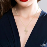 1/10 ctw Round Cut Diamond Cross Pendant in 14K Yellow Gold With Chain
