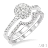 1/2 ctw Round Shape Diamond Lovebright Wedding Set with 1/3 ctw Engagement Ring and 1/6 ctw Wedding Band in 14K White Gold