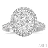 1 ctw Round Diamond Lovebright Oval Shape Halo Engagement Ring in 14K White and Yellow Gold