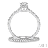 3/4 ctw Diamond Wedding Set With 5/8 ct Round Cut Diamond Engagement Ring and 1/6 ct Wedding Band in 14K White Gold