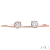 3/4 ctw Cushion Shape Lovebright Open Cuff Diamond Bangle in 14K Rose and White Gold