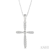 1/10 Ctw Cross Charm Round Cut Diamond Petite Pendant in 10K White Gold
