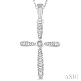 1/10 Ctw Cross Charm Round Cut Diamond Petite Pendant in 10K White Gold