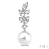 8 MM Cultured Pearl and 1/3 Ctw Diamond Crepe Dangler Earrings in 14K White Gold