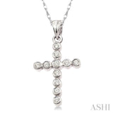 1/4 ctw Round Cut Diamond Cross Pendant in 14K White Gold with Chain