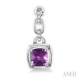 6x6 MM Cushion Checker Amethyst and 1/10 Ctw Single Cut Diamond Earrings in Sterling Silver