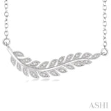 1/10 ctw Round Cut Diamond Leaf Pendant in Sterling Silver with Chain
