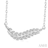 1/10 ctw Round Cut Diamond Leaf Pendant in Sterling Silver with Chain