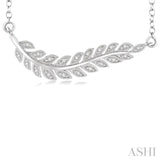1/10 ctw Round Cut Diamond Leaf Pendant in Sterling Silver with Chain