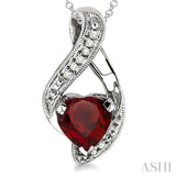 7x7 MM Heart Shape Garnet and 1/20 Ctw Round Cut Diamond Pendant in Sterling Silver with Chain