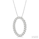 1 Ctw Oval Shape Window Round Cut Diamond Pendant With Chain in 14K White Gold