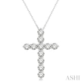3 Ctw Round Cut Diamond Cross Pendant in 14K White Gold with Chain