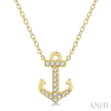 1/10 ctw Anchor Round Cut Diamond Petite Fashion Pendant With Chain in 10K Yellow Gold
