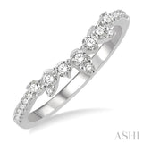 1/4 Ctw Alternating Marquise and Circular Mount Round Cut Diamond Curved Wedding Band in 14K White Gold