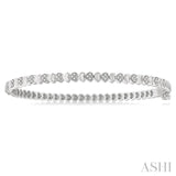 1/6 ctw Puffed Heart Plain and Round Cut Diamond Bangle in Sterling Silver