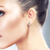 1/4 Ctw Serpent Head With Black Diamond Eyes Round Cut Diamond Huggie Petite Earrings in 14K White Gold