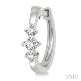 1/6 ctw Three Stone Round Cut Diamond Huggie Petite Earrings in 14K White Gold