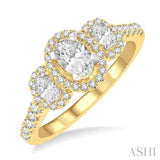 1.00 ctw Past, Present & Future Round Cut Diamond Engagement Ring With 3/8 ct Oval Cut Center Stone in 14K Yellow and White Gold