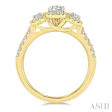 1.00 ctw Past, Present & Future Round Cut Diamond Engagement Ring With 3/8 ct Oval Cut Center Stone in 14K Yellow and White Gold