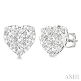 1 Ctw Heart Shape Lovebright Round Cut Diamond Stud Earring in 14K White Gold