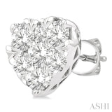 1 Ctw Heart Shape Lovebright Round Cut Diamond Stud Earring in 14K White Gold