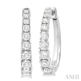 1 Ctw Graduated Round Cut Diamond Fashion Hoop Earrings in 14K White Gold