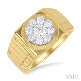 1.00 ctw Flat Top Lovebright Round Cut Diamond Men's Ring in 14K Yellow and White Gold