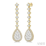 1 ctw Pear Shape Dangler Round Cut Diamond Lovebright Earrings in 14K Yellow and White Gold