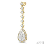 1 ctw Pear Shape Dangler Round Cut Diamond Lovebright Earrings in 14K Yellow and White Gold