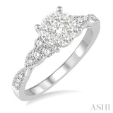 1/2 ctw Round Cut Diamond Lovebright Engagement Ring in 14K White Gold