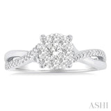 1/2 ctw Round Shape Lovebright Split Entwined Shank Round Cut Diamond Engagement Ring in 14K White Gold