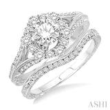 1 1/10 ctw Diamond Wedding Set with 1 ctw Round Cut Engagement Ring and 1/10 ctw Wedding Band in 14K White Gold