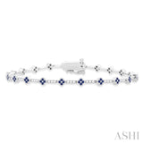 1.00 MM Round Shape Sapphire and 1/2 Ctw Clover Leaf & Bar Link Round Cut Diamond Precious Bracelet in 14K White Gold