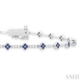 1.00 MM Round Shape Sapphire and 1/2 Ctw Clover Leaf & Bar Link Round Cut Diamond Precious Bracelet in 14K White Gold
