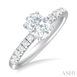 1/3 ctw Oval Shape Round Cut Diamond Semi Mount Engagement Ring in 14K White Gold