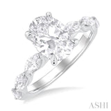 5/8 ctw Oval Shape Marquise and Round Cut Diamond Semi Mount Engagement Ring in 14K White Gold