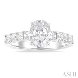 1 1/3 ctw Oval Shape Princess and Round Cut Diamond Semi Mount Engagement Ring in 14K White Gold