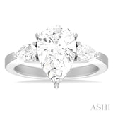 1/2 ctw Tri-Mount Centerpiece Pear and Round Cut Diamond Semi Mount Engagement Ring in 14K White Gold