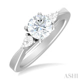 1/4 ctw Tri-Mount Circular Shape Center Pear and Round Cut Diamond Semi Mount Engagement Ring in 14K White Gold