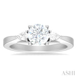 1/4 ctw Tri-Mount Circular Shape Center Pear and Round Cut Diamond Semi Mount Engagement Ring in 14K White Gold