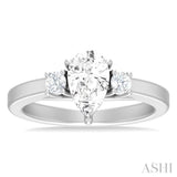 1/4 ctw Tri-Mount Pear Shape Round Cut Diamond Semi Mount Engagement Ring in 14K White Gold